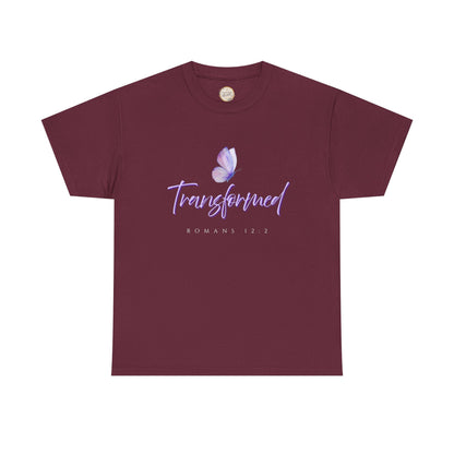 Transformed Unisex Heavy Cotton Tee - Inspirational Shirt, Motivational Gift, Christian Apparel, Everyday Wear, Butterfly Design