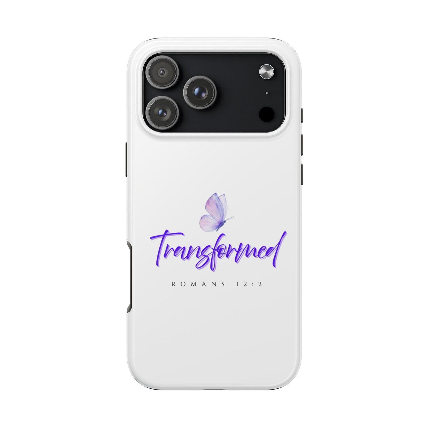 Transformed Phone Case - Inspirational Butterfly Design, Tough Phone Cover, Bible Verse Accessory, Unique Gift for Faith Lovers