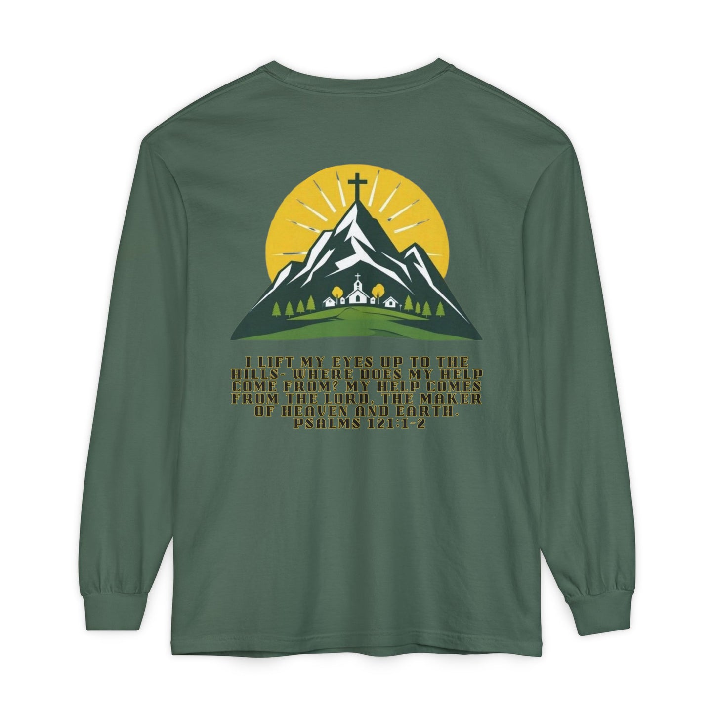 Psalms 121:1-2 Spiritual Long Sleeve T-Shirt, Christian Apparel, Faith-Based Gift, Outdoor Style, Inspirational Everyday Wear