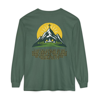 Psalms 121:1-2 Spiritual Long Sleeve T-Shirt, Christian Apparel, Faith-Based Gift, Outdoor Style, Inspirational Everyday Wear