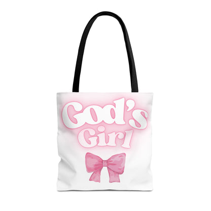 God's Girl Cute Pink Tote Bag, Chic Shopper Bag, Inspirational Gift, Women’s Fashion Accessory, Beach Tote, Pink Bow Design