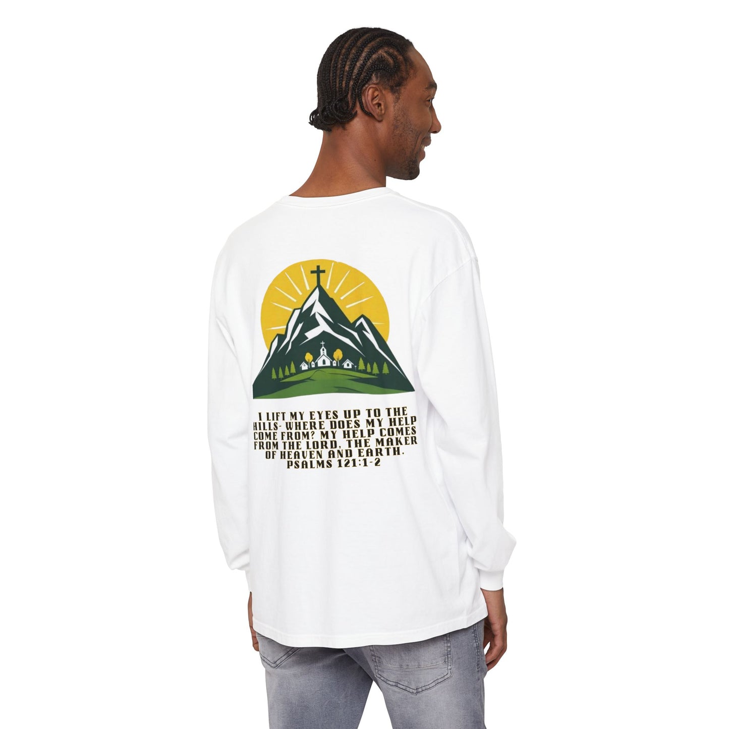 Psalms 121:1-2 Spiritual Long Sleeve T-Shirt, Christian Apparel, Faith-Based Gift, Outdoor Style, Inspirational Everyday Wear