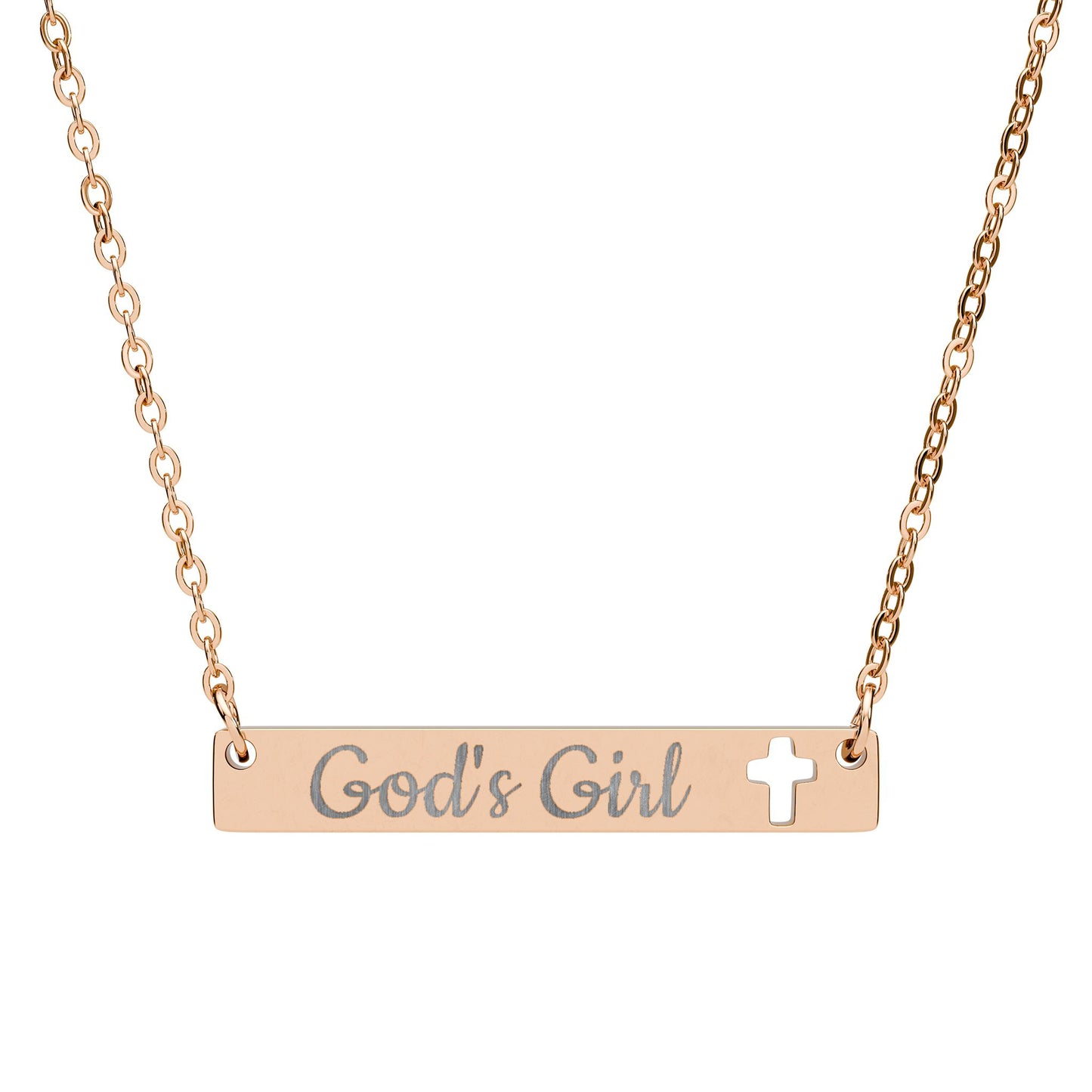God's Girl Cutout Cross Bar Necklace – Engraved Christian Pendant