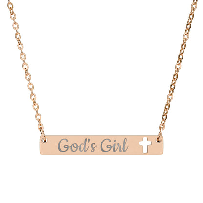 God's Girl Cutout Cross Bar Necklace – Engraved Christian Pendant