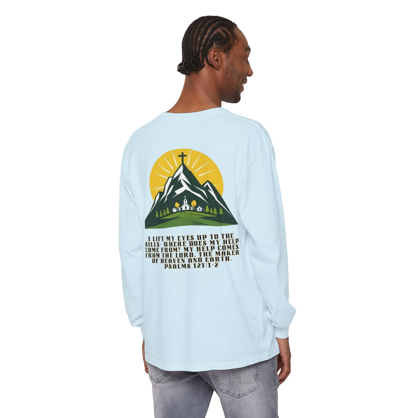 Psalms 121:1-2 Spiritual Long Sleeve T-Shirt, Christian Apparel, Faith-Based Gift, Outdoor Style, Inspirational Everyday Wear