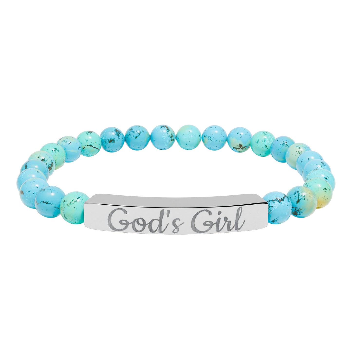 "God's Girl" - Engraved Natural Stone Stretch Bar Bracelet
