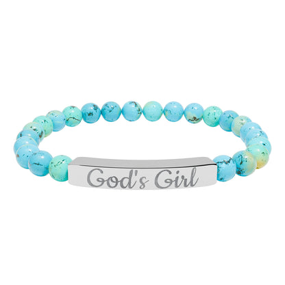"God's Girl" - Engraved Natural Stone Stretch Bar Bracelet