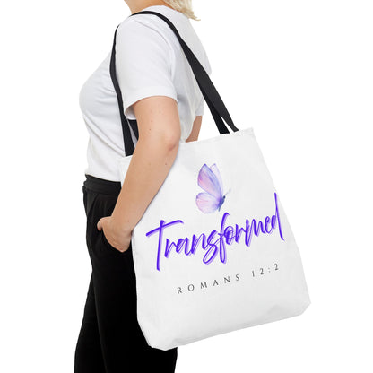 Transformed  Tote Bag - Inspirational Gift, AOP Design, Motivational Tote, Everyday Use, Romans 12:2