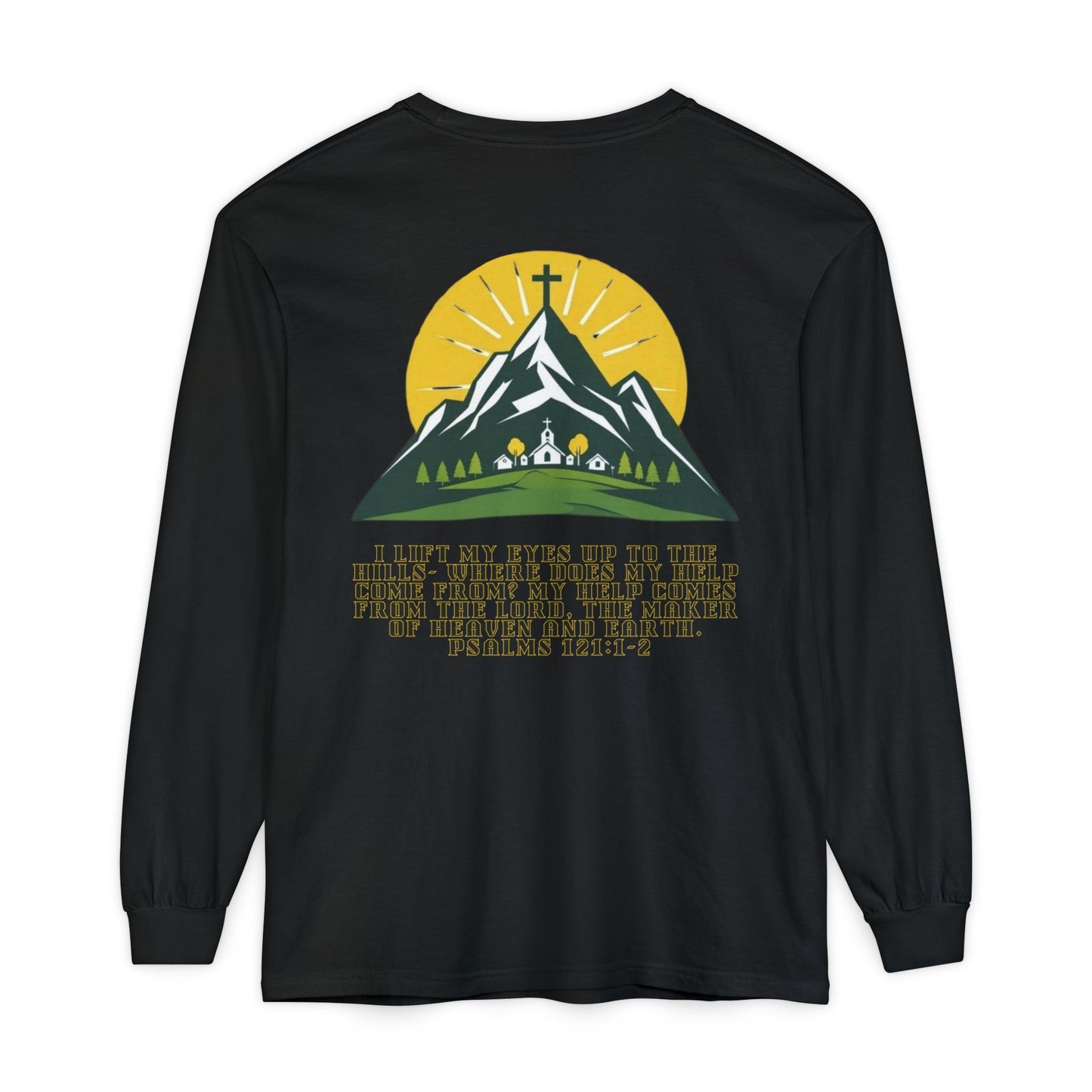 Psalms 121:1-2 Spiritual Long Sleeve T-Shirt, Christian Apparel, Faith-Based Gift, Outdoor Style, Inspirational Everyday Wear
