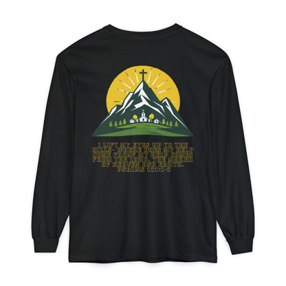 Psalms 121:1-2 Spiritual Long Sleeve T-Shirt, Christian Apparel, Faith-Based Gift, Outdoor Style, Inspirational Everyday Wear