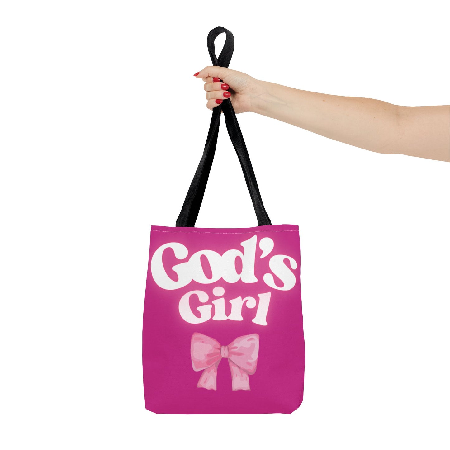 Cute Pink Tote Bag for God's Girl, Chic Shopper Bag, Inspirational Gift, Women’s Fashion Accessory, Beach Tote, Pink Bow Design