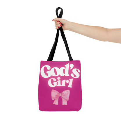 Cute Pink Tote Bag for God's Girl, Chic Shopper Bag, Inspirational Gift, Women’s Fashion Accessory, Beach Tote, Pink Bow Design