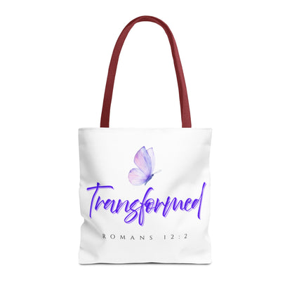 Transformed  Tote Bag - Inspirational Gift, AOP Design, Motivational Tote, Everyday Use, Romans 12:2
