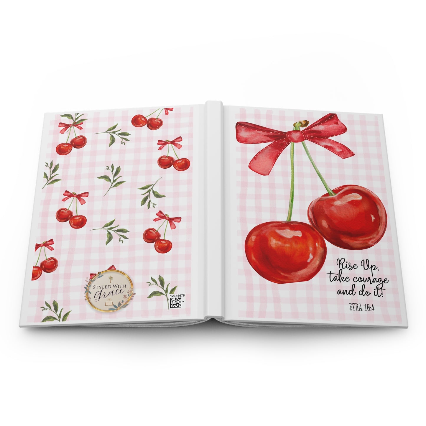 "Rise Up, take courage and do it" Cherry Gingham Hardcover Journal — Inspirational Notebook