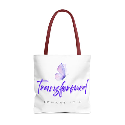 Transformed  Tote Bag - Inspirational Gift, AOP Design, Motivational Tote, Everyday Use, Romans 12:2