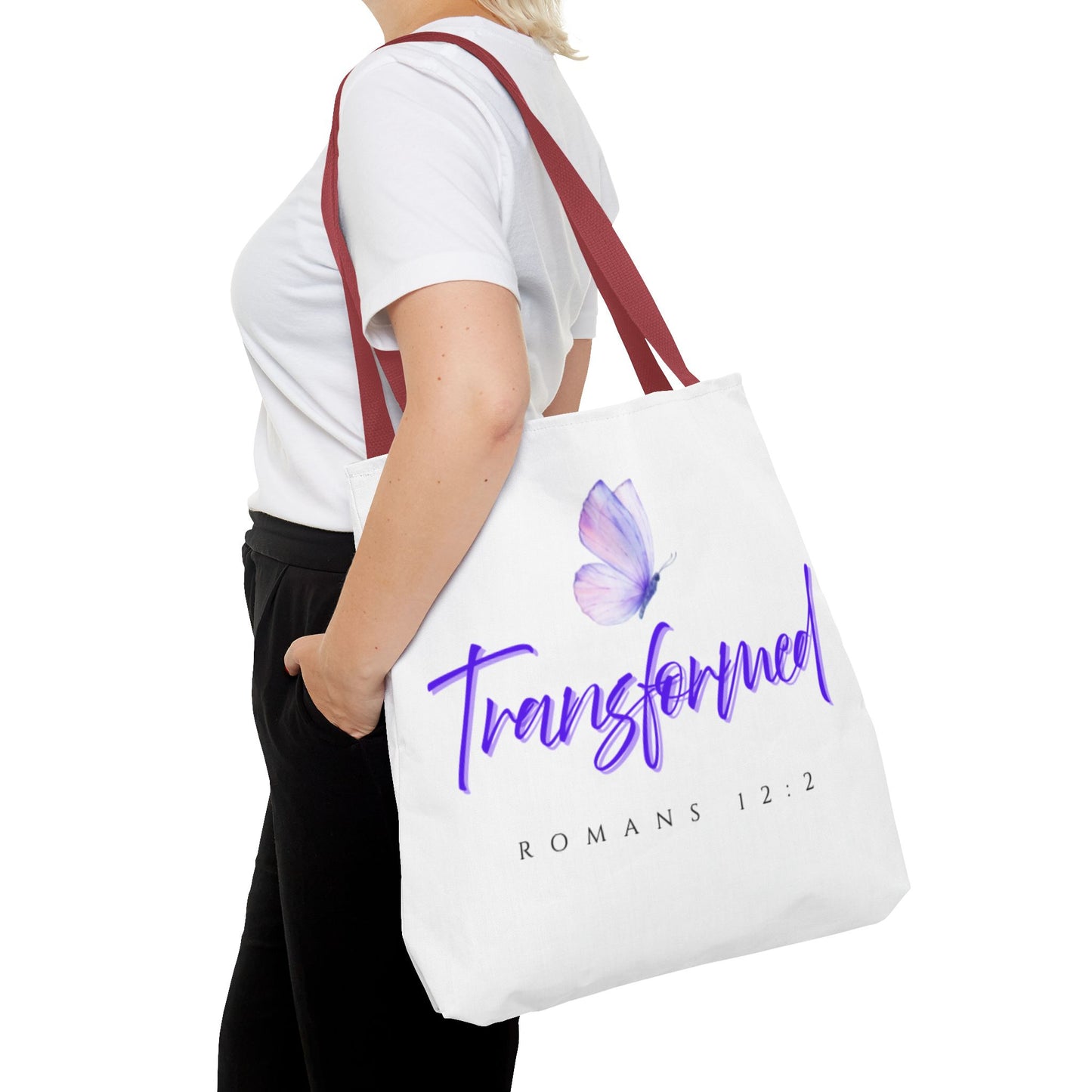 Transformed  Tote Bag - Inspirational Gift, AOP Design, Motivational Tote, Everyday Use, Romans 12:2