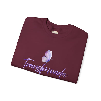 "Transformada" Crewneck Sweatshirt — Purple Butterfly Christian Scripture (Romanos 12:2)