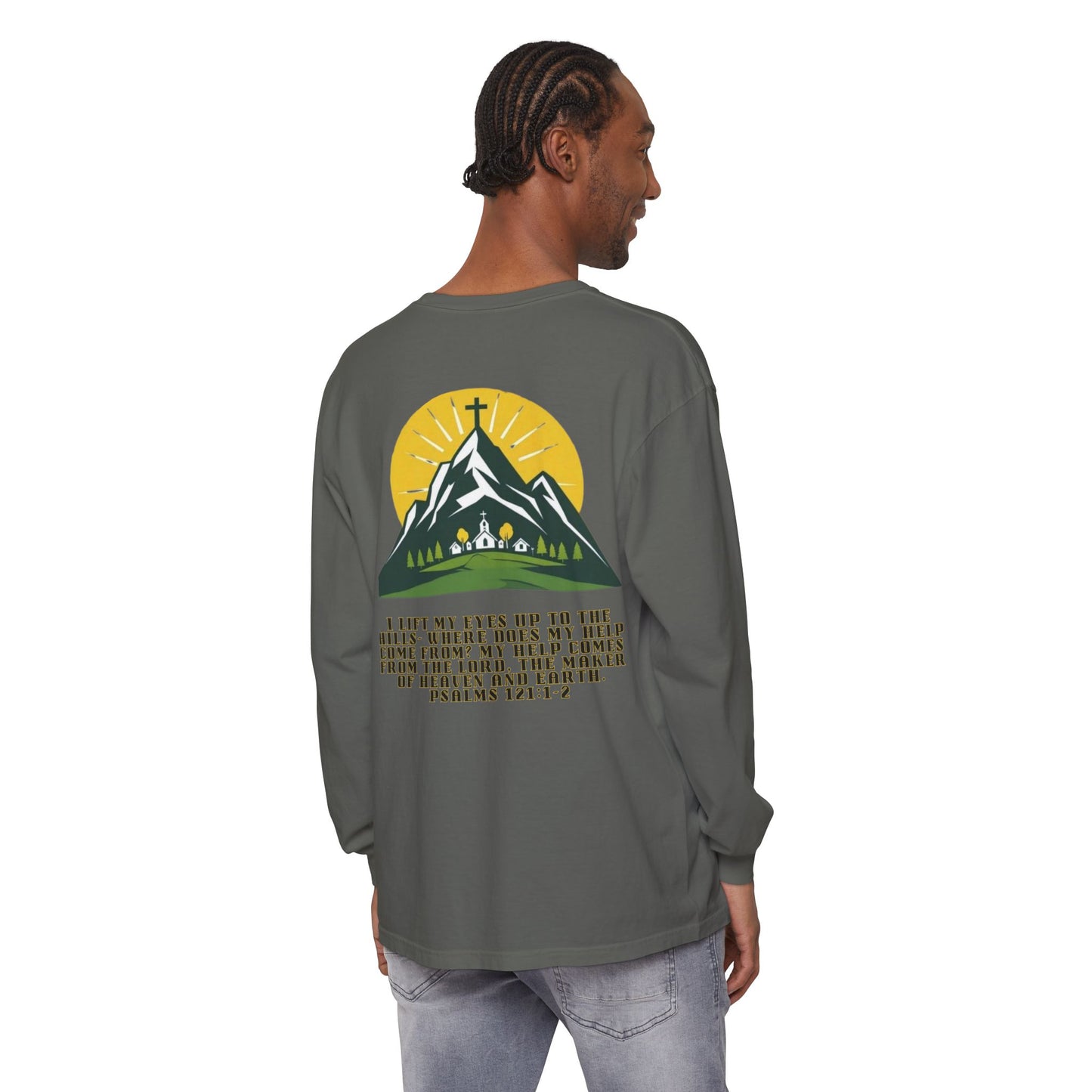 Psalms 121:1-2 Spiritual Long Sleeve T-Shirt, Christian Apparel, Faith-Based Gift, Outdoor Style, Inspirational Everyday Wear