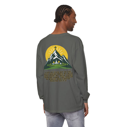 Psalms 121:1-2 Spiritual Long Sleeve T-Shirt, Christian Apparel, Faith-Based Gift, Outdoor Style, Inspirational Everyday Wear