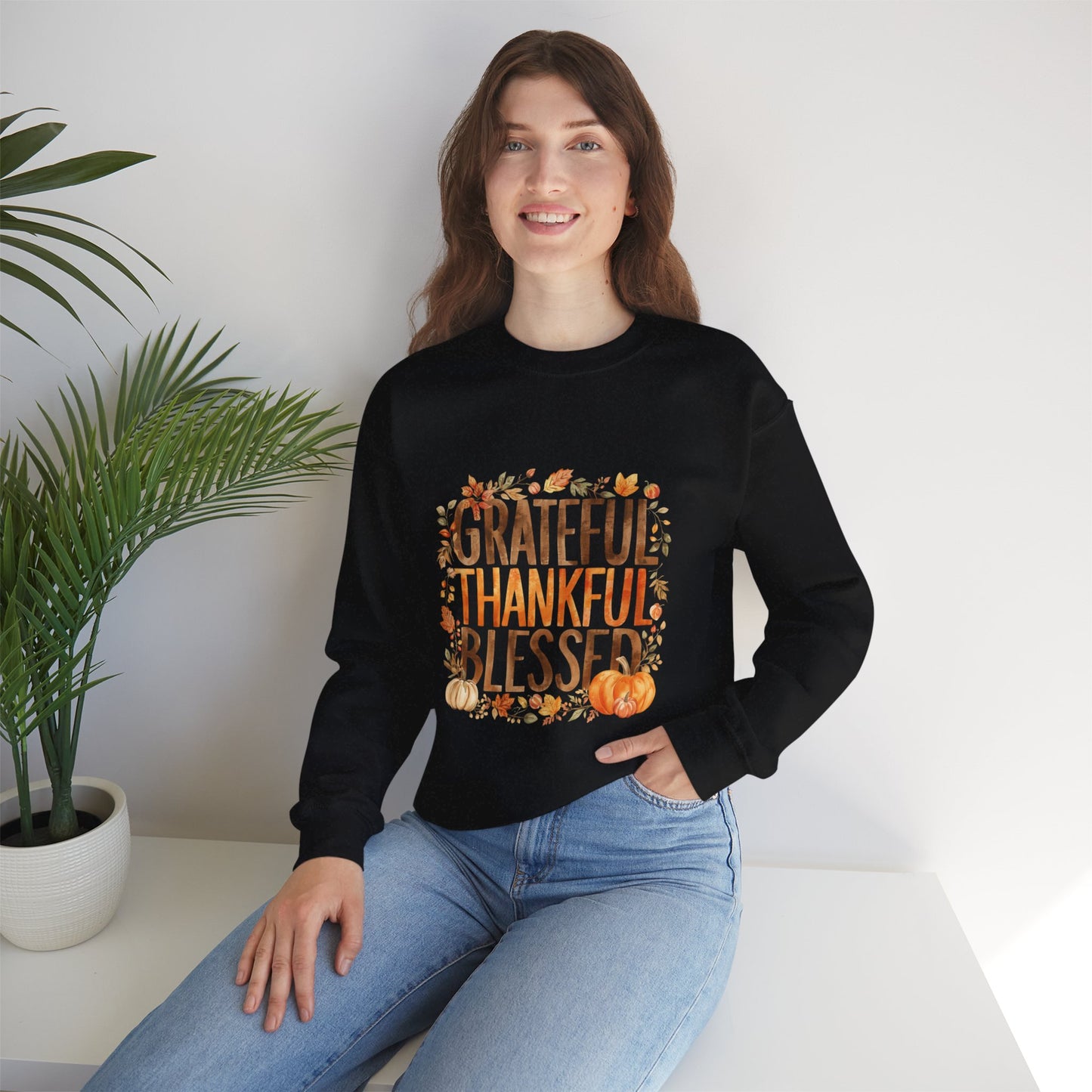 Grateful Thankful Blessed Sweatshirt — Thanksgiving Fall Crewneck