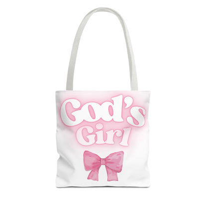 God's Girl Cute Pink Tote Bag, Chic Shopper Bag, Inspirational Gift, Women’s Fashion Accessory, Beach Tote, Pink Bow Design
