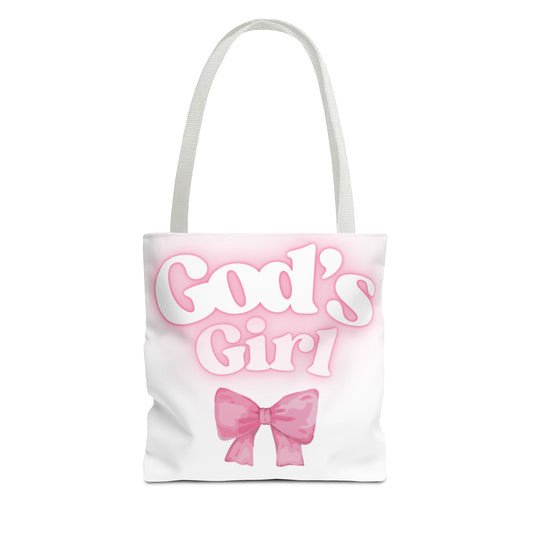 God's Girl Cute Pink Tote Bag, Chic Shopper Bag, Inspirational Gift, Women’s Fashion Accessory, Beach Tote, Pink Bow Design