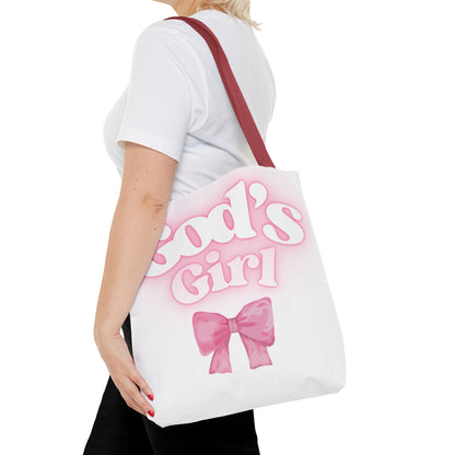 God's Girl Cute Pink Tote Bag, Chic Shopper Bag, Inspirational Gift, Women’s Fashion Accessory, Beach Tote, Pink Bow Design