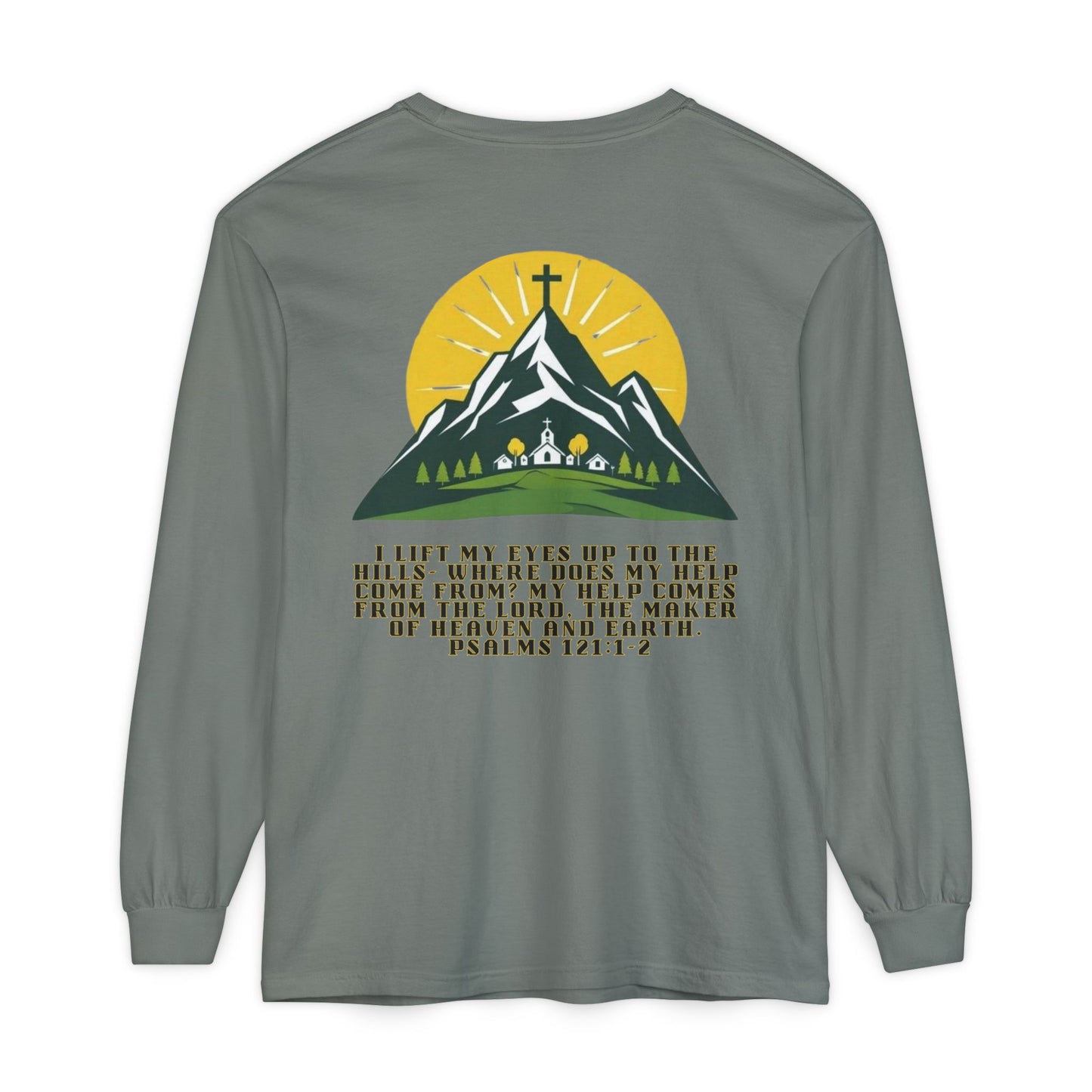 Psalms 121:1-2 Spiritual Long Sleeve T-Shirt, Christian Apparel, Faith-Based Gift, Outdoor Style, Inspirational Everyday Wear