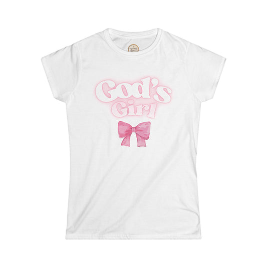 God's Girl Pink Bow Tee, Women's Faith-Inspired Shirt, Cute Graphic Top, Christian Gift, Spiritual Apparel