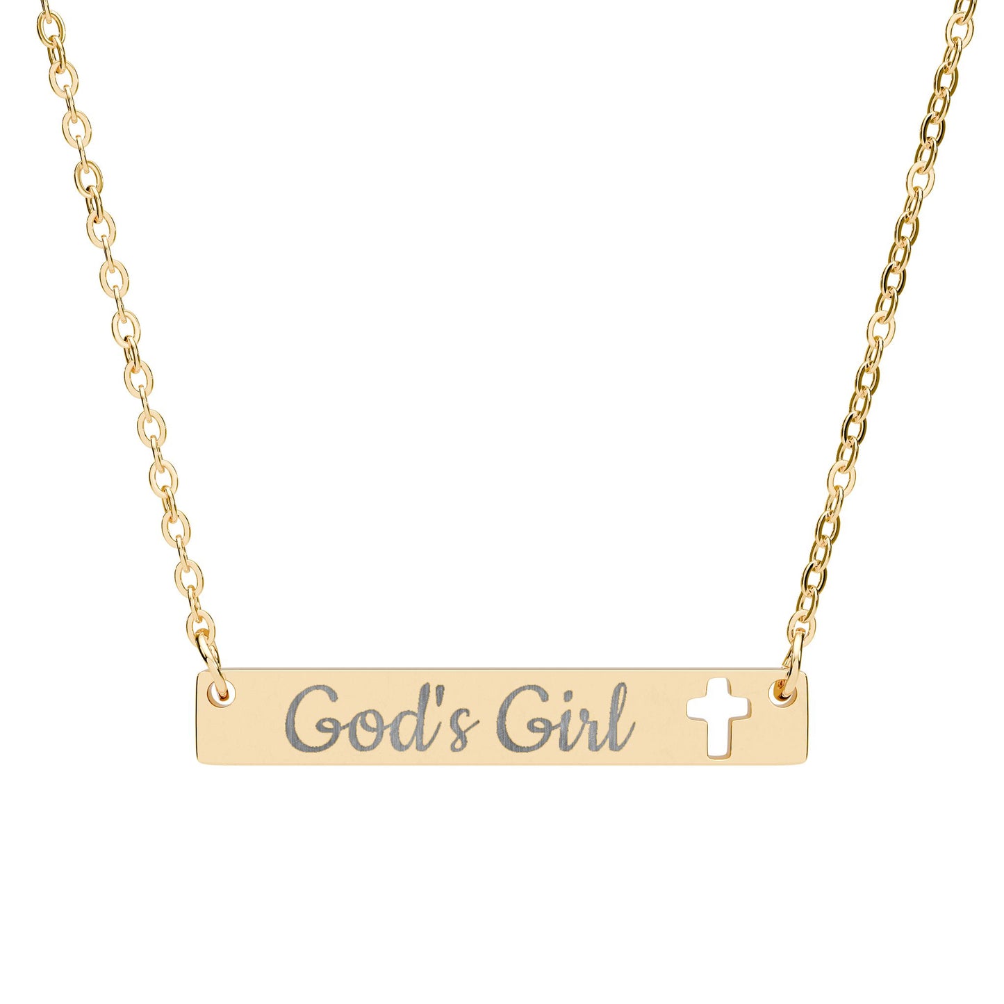 God's Girl Cutout Cross Bar Necklace – Engraved Christian Pendant