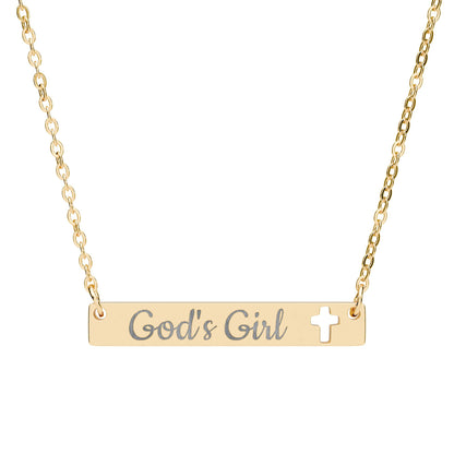 God's Girl Cutout Cross Bar Necklace – Engraved Christian Pendant