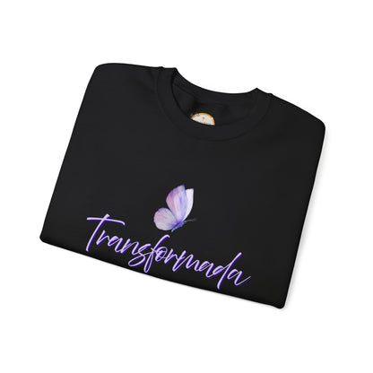 "Transformada" Crewneck Sweatshirt — Purple Butterfly Christian Scripture (Romanos 12:2)