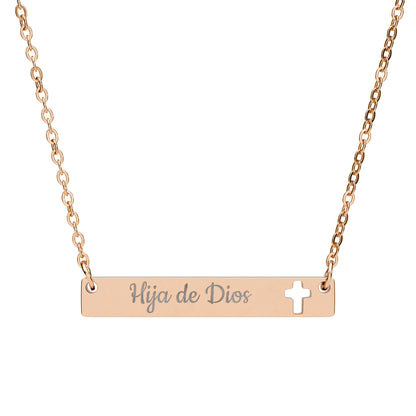 "Hija de Dios" Cutout Cross Bar Necklace — Engraved Pendant