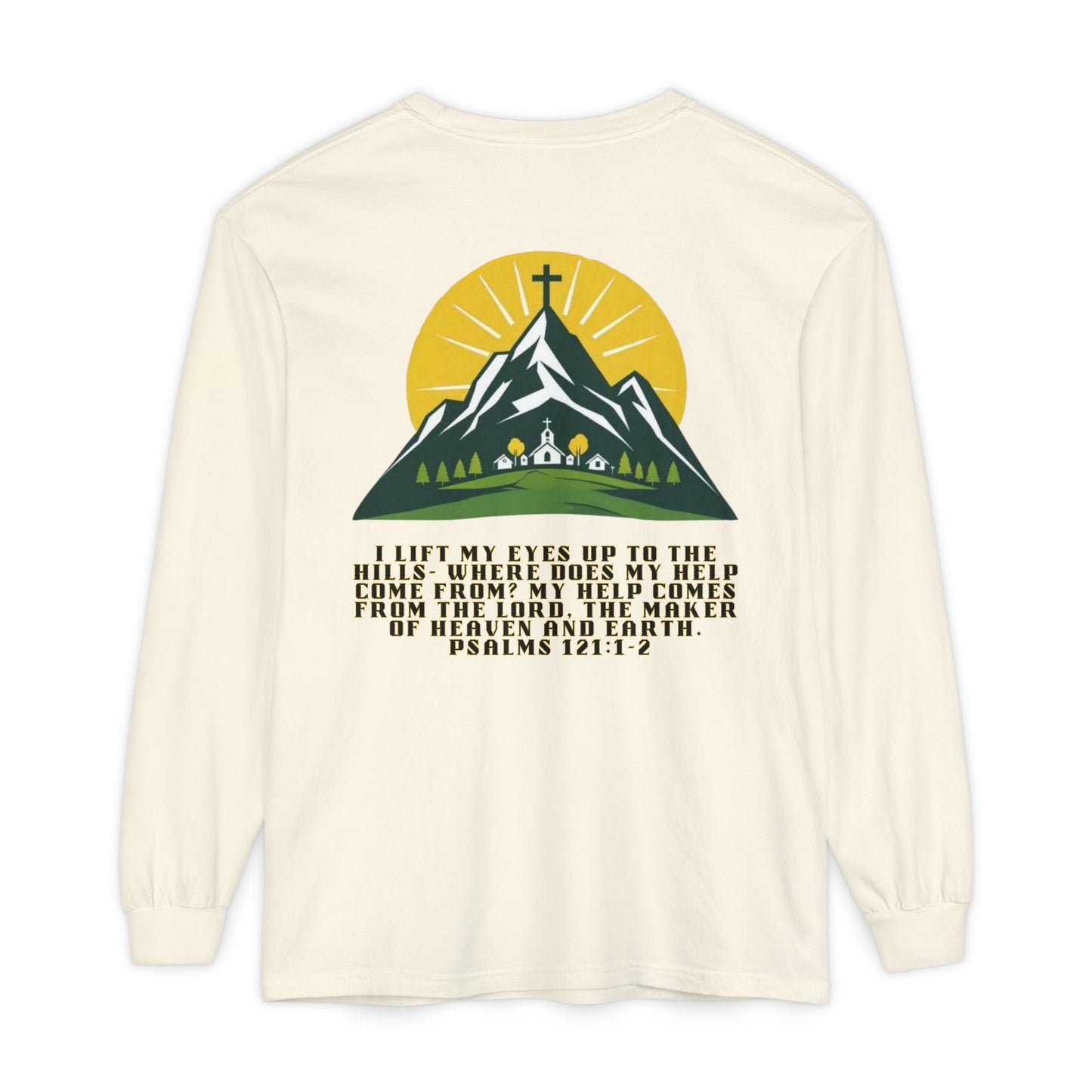 Psalms 121:1-2 Spiritual Long Sleeve T-Shirt, Christian Apparel, Faith-Based Gift, Outdoor Style, Inspirational Everyday Wear