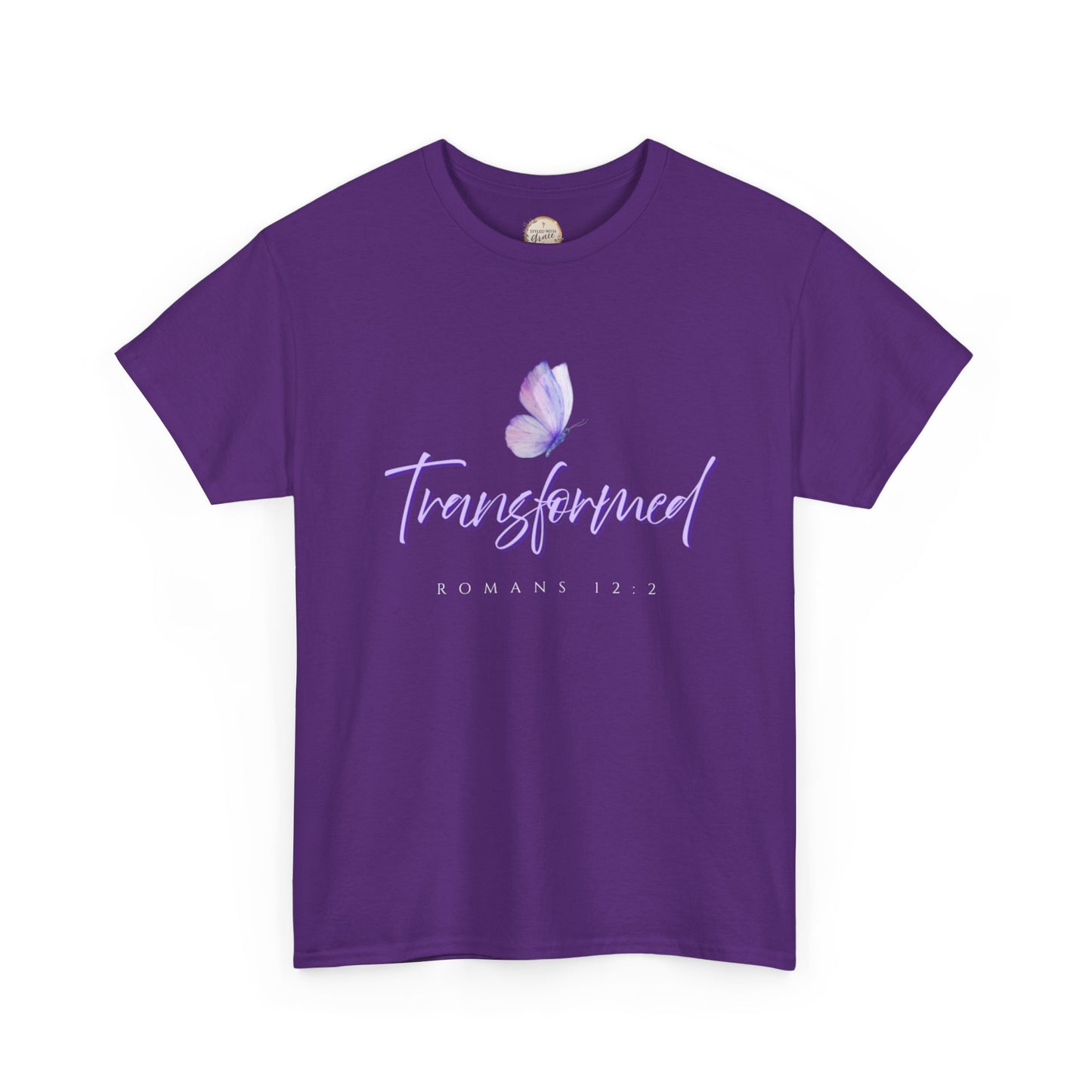 Transformed Unisex Heavy Cotton Tee - Inspirational Shirt, Motivational Gift, Christian Apparel, Everyday Wear, Butterfly Design