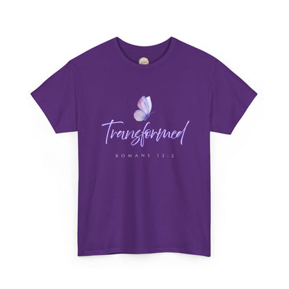 Transformed Unisex Heavy Cotton Tee - Inspirational Shirt, Motivational Gift, Christian Apparel, Everyday Wear, Butterfly Design