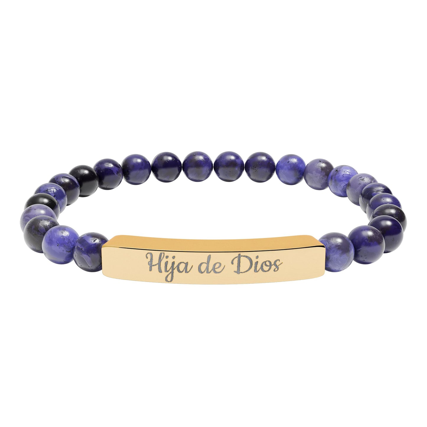 "Hija de Dios" Engraved Natural Stone Bar Bracelet — Personalized Stretch Beaded Bracelet