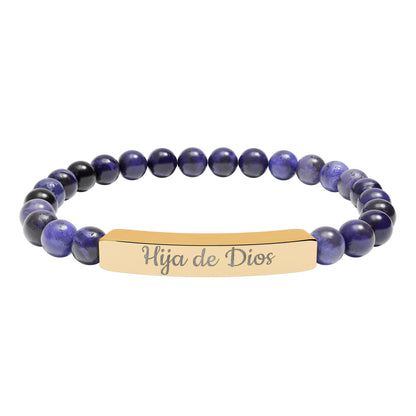 "Hija de Dios" Engraved Natural Stone Bar Bracelet — Personalized Stretch Beaded Bracelet