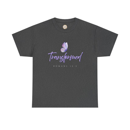 Transformed Unisex Heavy Cotton Tee - Inspirational Shirt, Motivational Gift, Christian Apparel, Everyday Wear, Butterfly Design