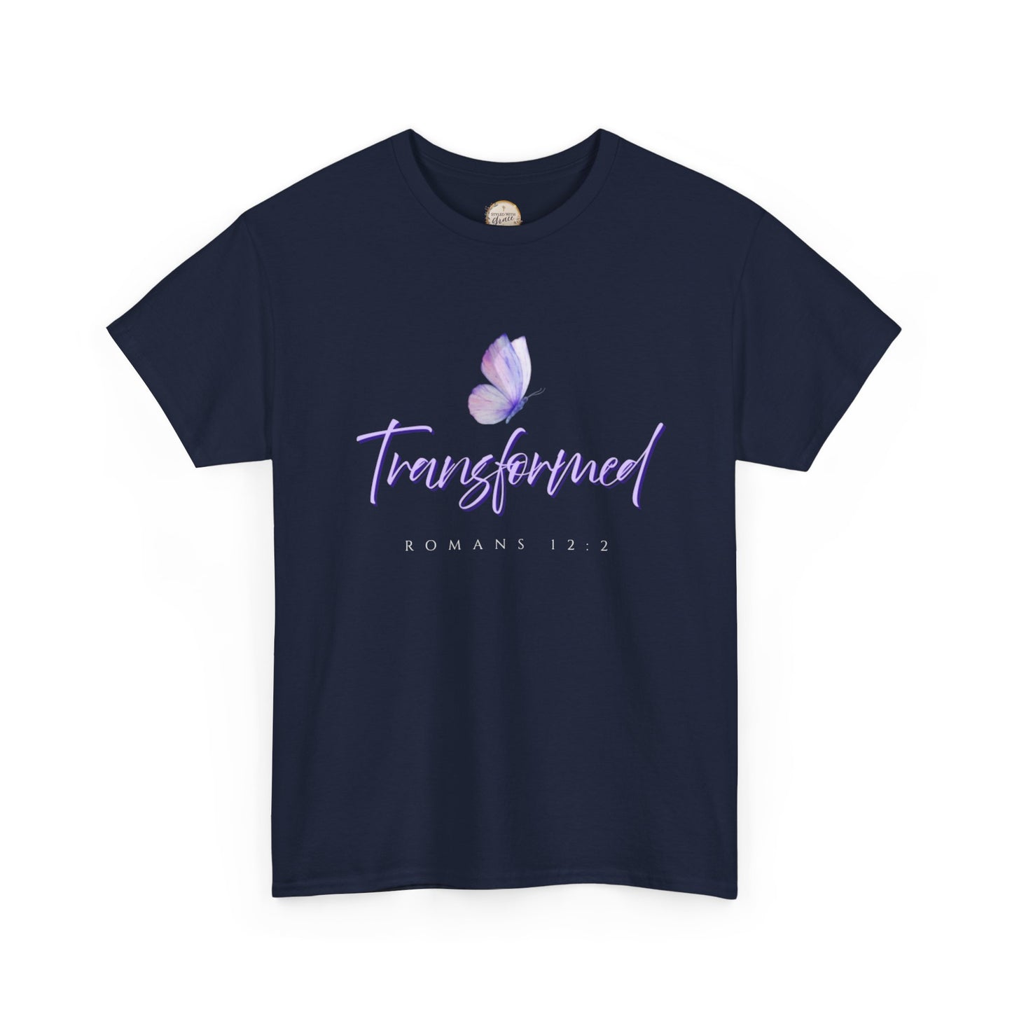 Transformed Unisex Heavy Cotton Tee - Inspirational Shirt, Motivational Gift, Christian Apparel, Everyday Wear, Butterfly Design