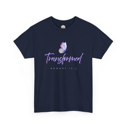 Transformed Unisex Heavy Cotton Tee - Inspirational Shirt, Motivational Gift, Christian Apparel, Everyday Wear, Butterfly Design