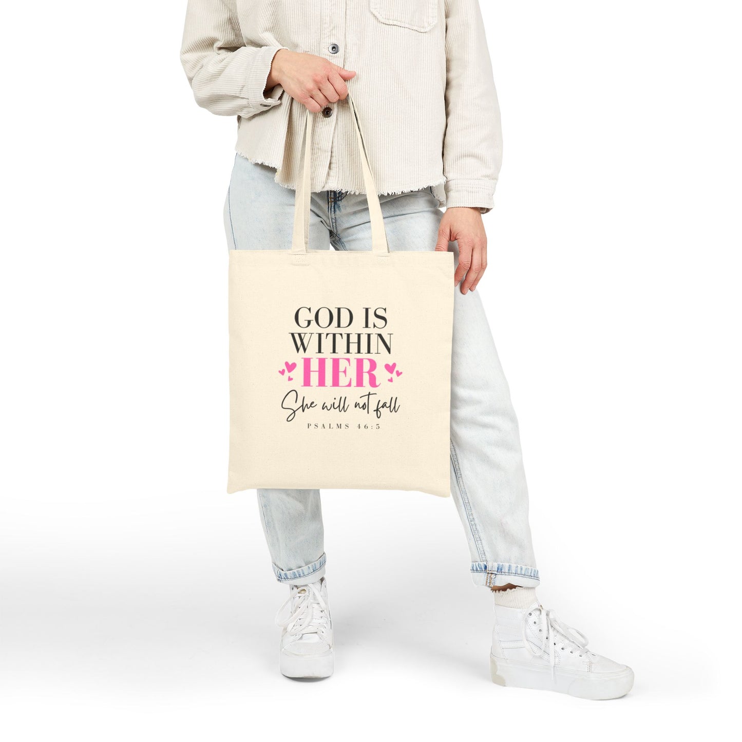 Inspiring Cotton Canvas Tote Bag - "God Is Within Her"