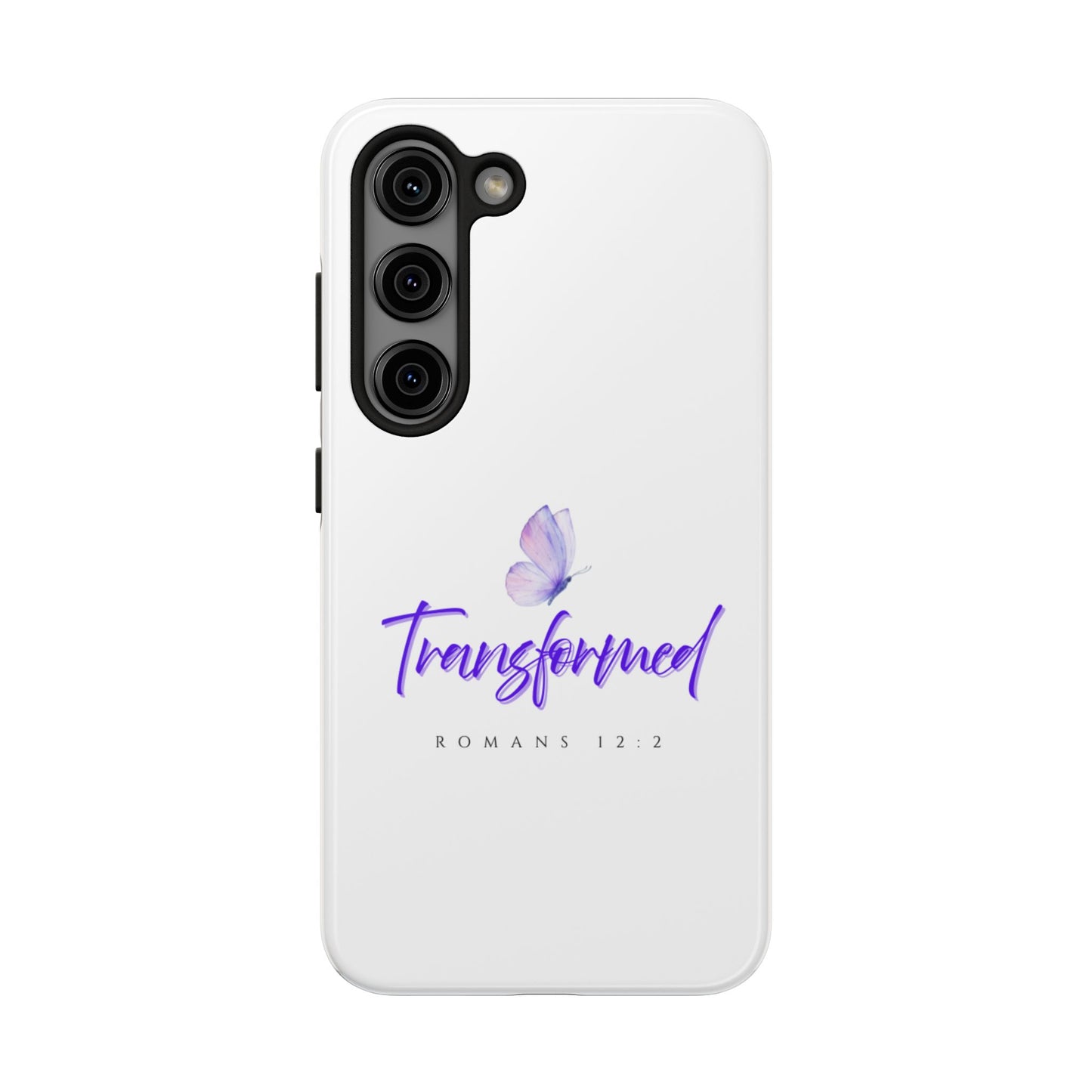 Transformed Phone Case - Inspirational Butterfly Design, Tough Phone Cover, Bible Verse Accessory, Unique Gift for Faith Lovers