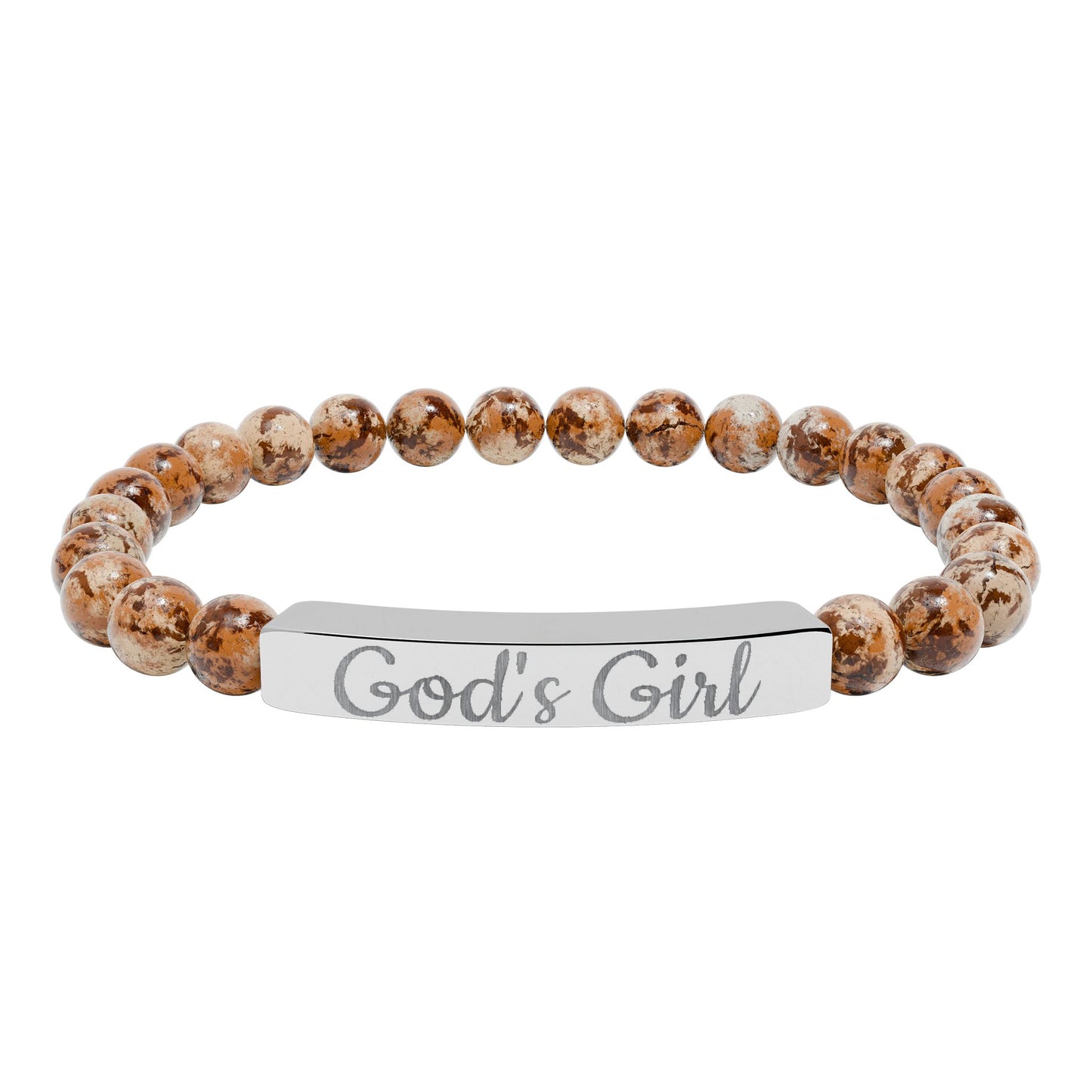 "God's Girl" - Engraved Natural Stone Stretch Bar Bracelet