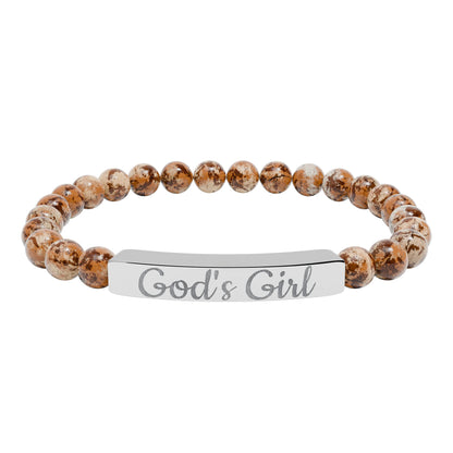 "God's Girl" - Engraved Natural Stone Stretch Bar Bracelet