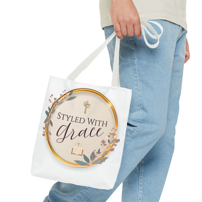 Styled With Grace | Elegant Faith-Inspired Tote Bag, Christian Gift, Inspirational Bag, Stylish Reusable Tote, Religious Accessories