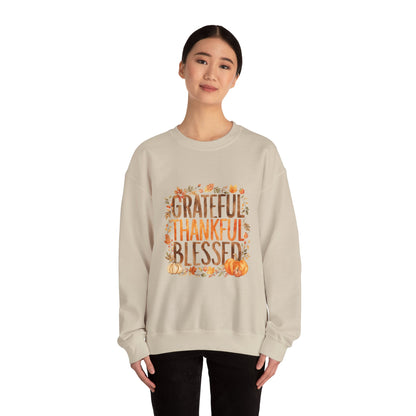 Grateful Thankful Blessed Sweatshirt — Thanksgiving Fall Crewneck