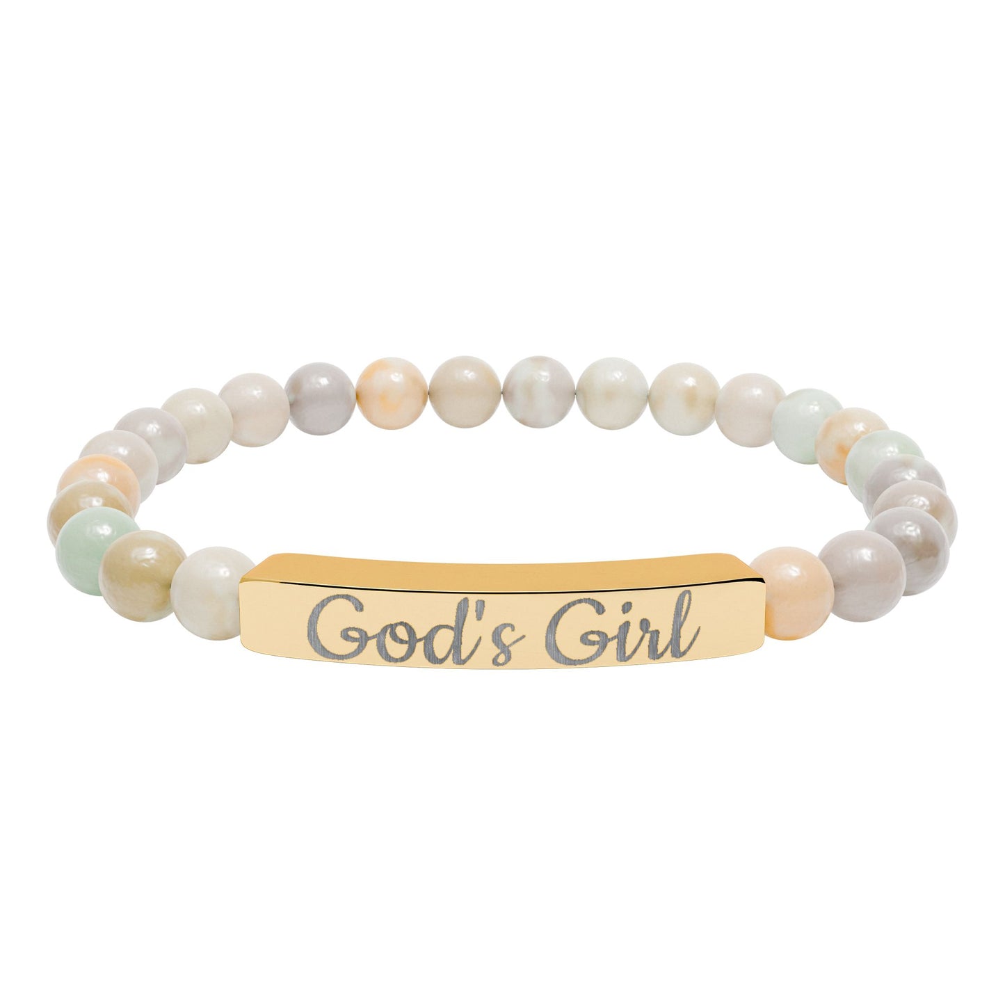 "God's Girl" - Engraved Natural Stone Stretch Bar Bracelet