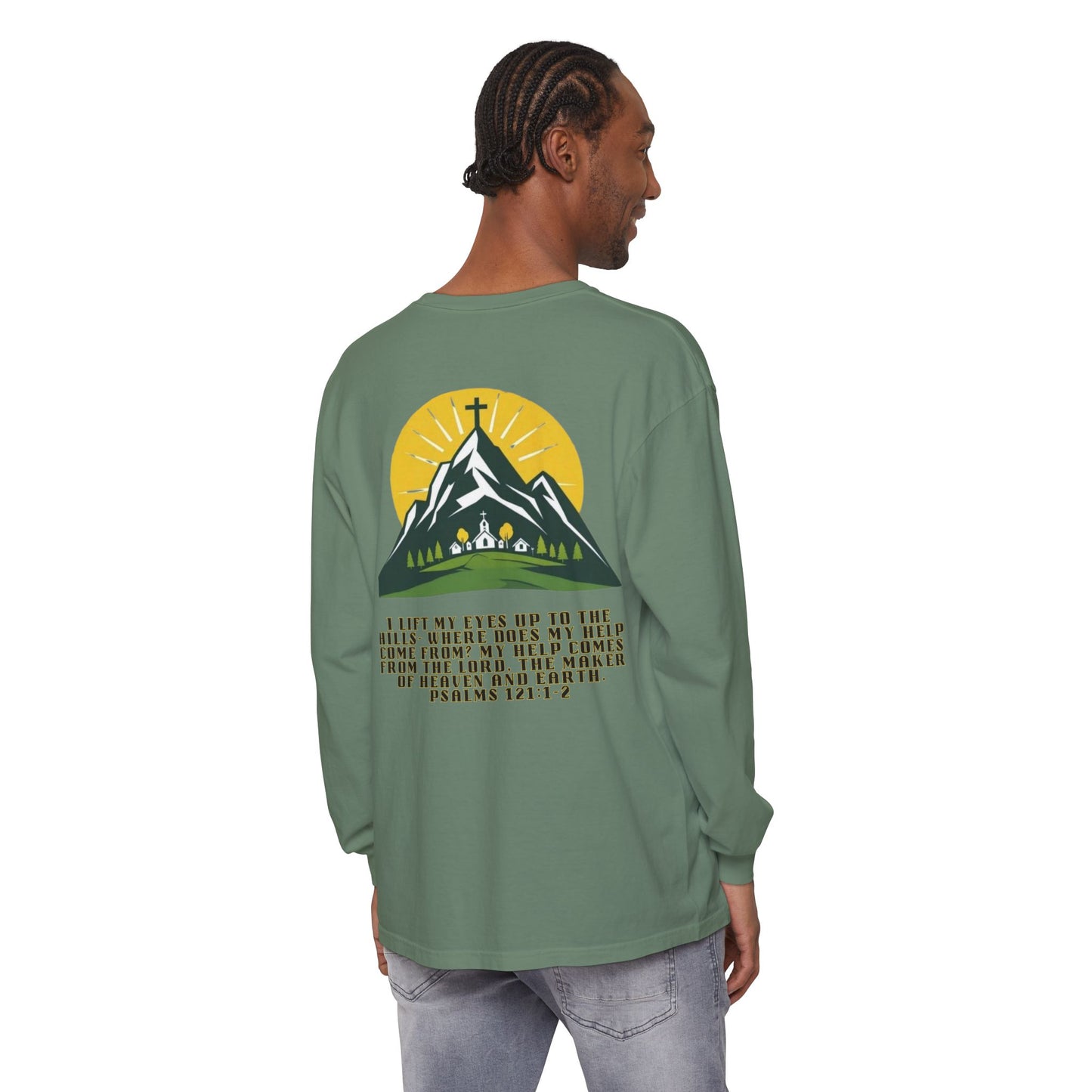 Psalms 121:1-2 Spiritual Long Sleeve T-Shirt, Christian Apparel, Faith-Based Gift, Outdoor Style, Inspirational Everyday Wear