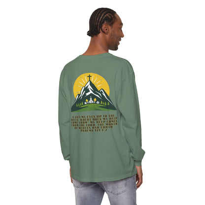 Psalms 121:1-2 Spiritual Long Sleeve T-Shirt, Christian Apparel, Faith-Based Gift, Outdoor Style, Inspirational Everyday Wear